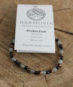 Bracelet Protection Labradorite, Tourmaline, Oeil de Tigre - Perles 4mm